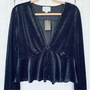 Lost + Wander Velvet Peplum Crop Top Size L Black Gold